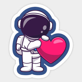 Astronaut Holding Love Heart Cartoon Sticker